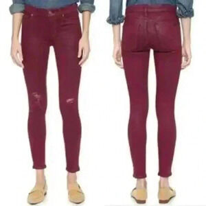 Hudson Nico Super Skinny Jeans Burgundy Oxblood Color Wax Womens Size 23